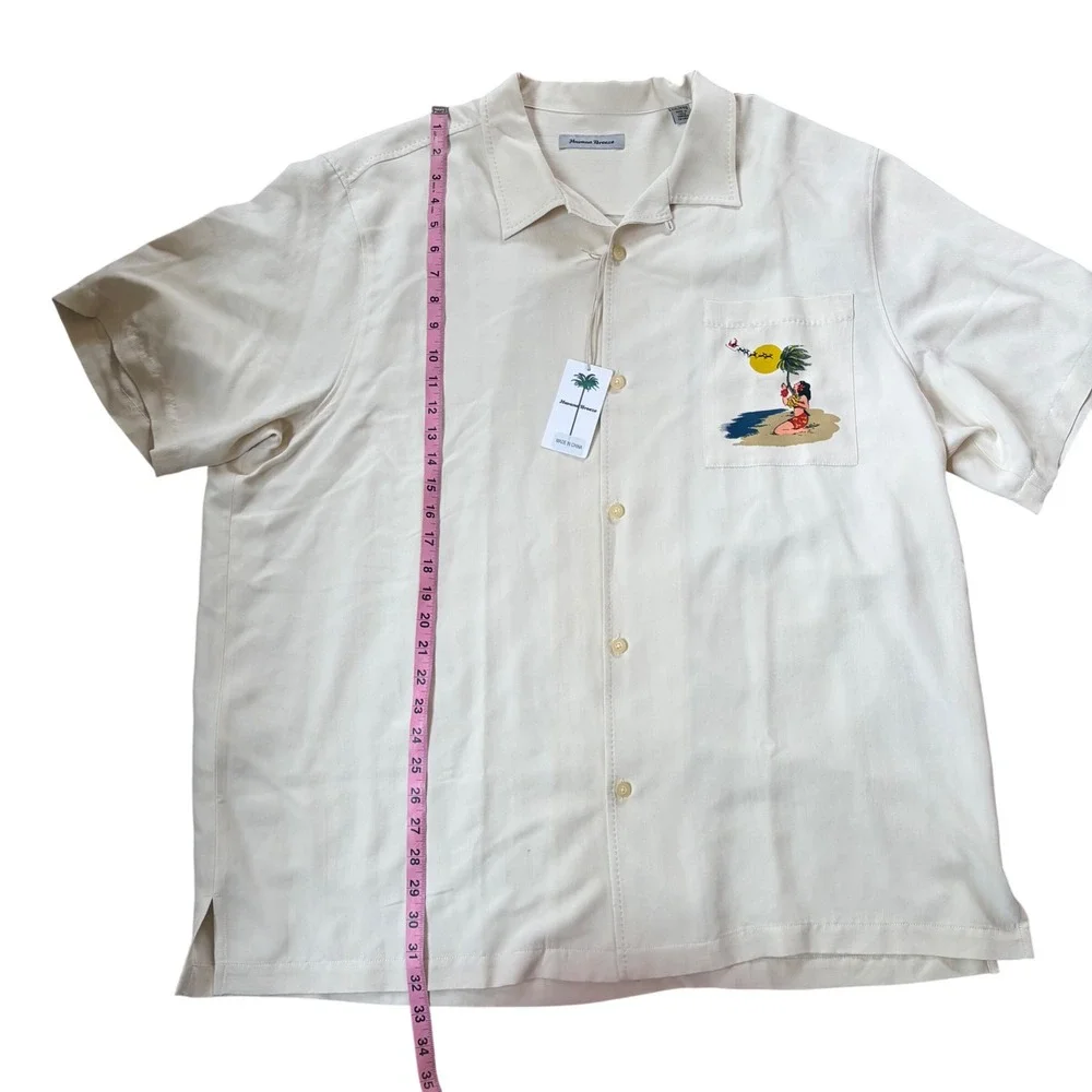 NWT Havana Breeze Aloha Hawaiian Shirt 100% Silk Cream Hula Girl Christmas XXL‎